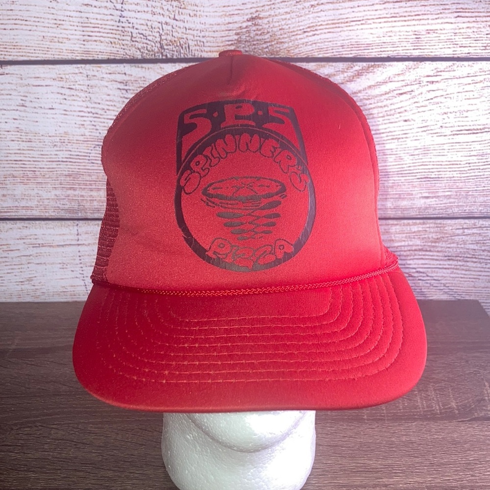 Vintage Red Trucker Hat with Graphic Logo Spinners Pizza